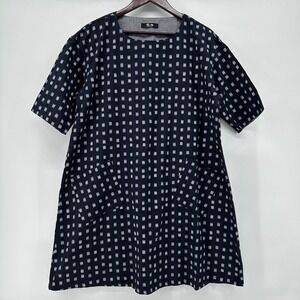 Watanosato Japanese Kurume-Ori Kasuri Cotton Smock Tunic A-line Dress Indigo OS